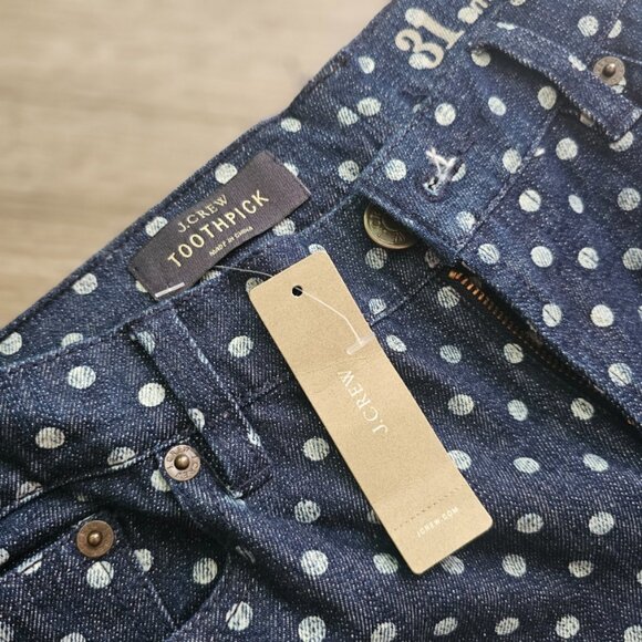 J Crew Toothpick Womens Ankle Jeans Size 31 Blue Polka Dot 5 Pockets NWT - Picture 4 of 7